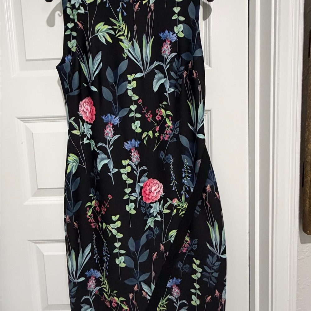 Tommy Hilfiger Black Midi Dress with Pink & Blue Floral Print